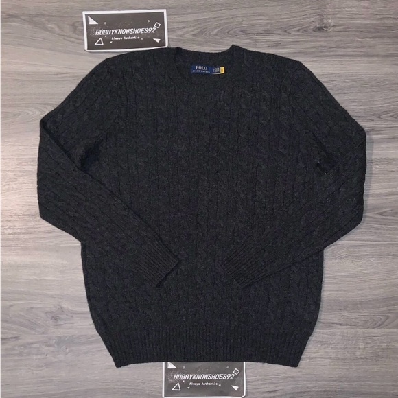 POLO RALPH LAUREN Men Big Tall Dark Grey Cable Knit Wool